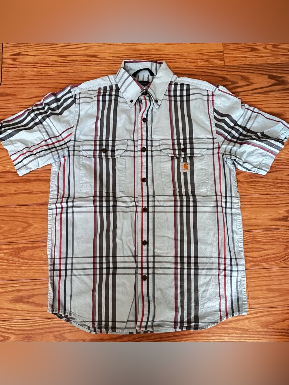 Carhartt Men’s loose fit Oversized short sleeve buttondown shirt blue size small